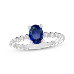 Blue Lab-Created Sapphire Oval Beaded Ring Sterling Silver