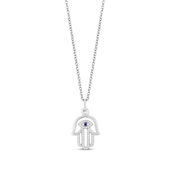 Hallmark Diamonds Blue Lab-Created Sapphire Hamsa Necklace 1/10 ct tw Sterling Silver 18"
