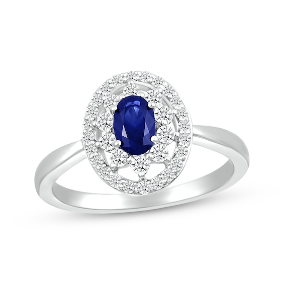 Blue & White Lab-Created Sapphire Oval Frame Ring Sterling Silver