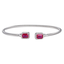 Lab-Created Ruby & White Lab-Created Sapphire Rope Cuff Bangle Bracelet Sterling Silver