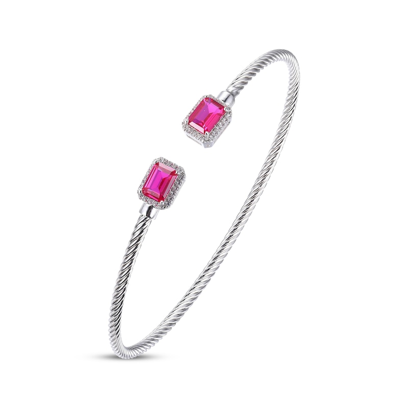 Main Image 2 of Lab-Created Ruby & White Lab-Created Sapphire Rope Cuff Bangle Bracelet Sterling Silver