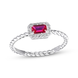 Lab-Created Ruby & White Lab-Created Sapphire Rope Ring Sterling SIlver