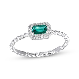 Lab-Created Emerald & White Lab-Created Sapphire Rope Ring Sterling Silver