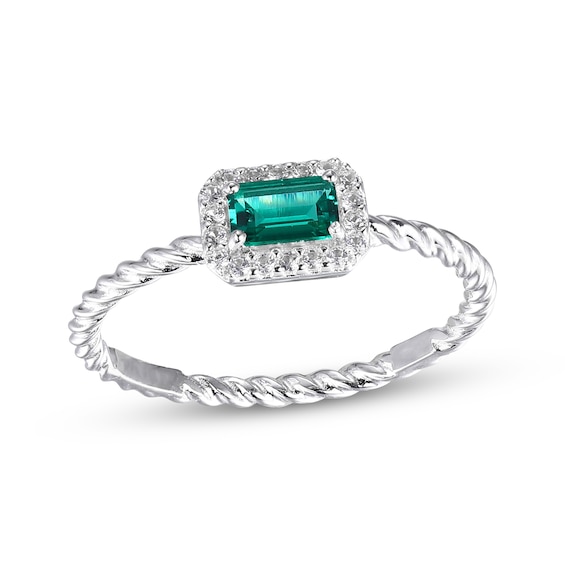 Lab-Created Emerald & White Lab-Created Sapphire Rope Ring Sterling Silver