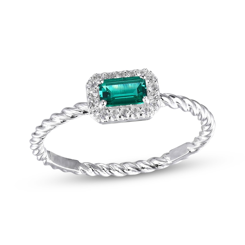 Main Image 1 of Lab-Created Emerald & White Lab-Created Sapphire Rope Ring Sterling Silver