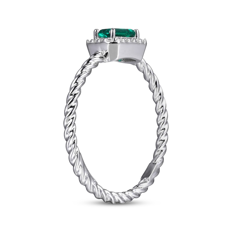 Main Image 2 of Lab-Created Emerald & White Lab-Created Sapphire Rope Ring Sterling Silver