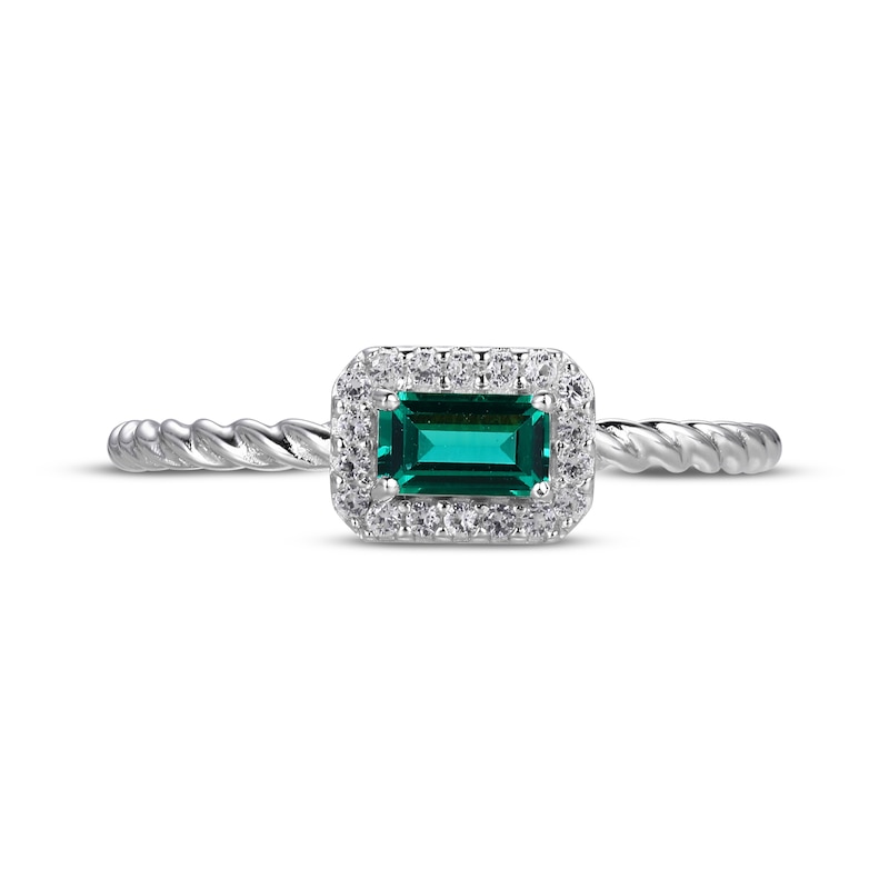 Main Image 3 of Lab-Created Emerald & White Lab-Created Sapphire Rope Ring Sterling Silver