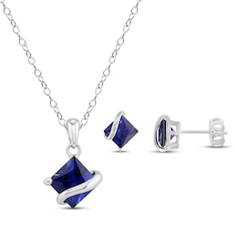 Blue Lab-Created Sapphire Wave Gift Set Sterling Silver