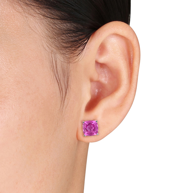 Main Image 3 of Pink Lab-Created Sapphire, Lab-Created Ruby & Blue Lab-Created Sapphire Stud Earrings Set Sterling Silver