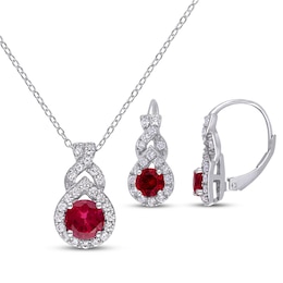 Lab-Created Ruby & White Lab-Created Sapphire Swirl Gift Set Sterling Silver