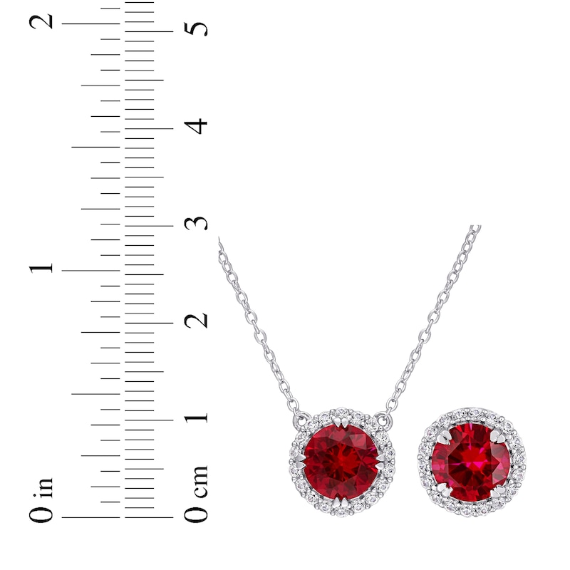 Main Image 2 of Lab-Created Ruby & White Lab-Created Sapphire Halo Gift Set Sterling Silver