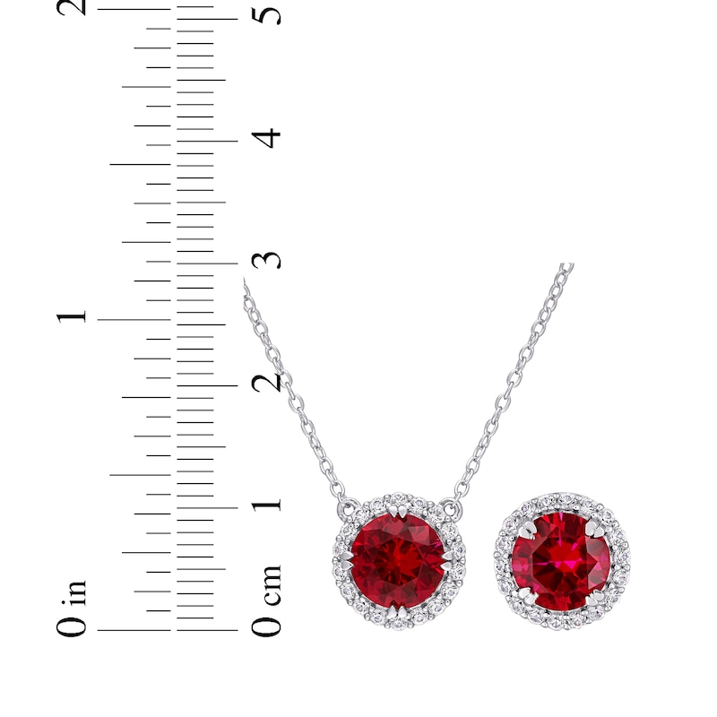 Main Image 5 of Lab-Created Ruby & White Lab-Created Sapphire Halo Gift Set Sterling Silver