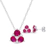 Thumbnail Image 1 of Lab-Created Ruby & White Lab-Created Sapphire Three-Stone Round Cluster Gift Set Sterling Silver