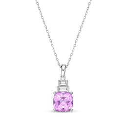 Gems of Serenity Cushion-Cut Pink & White Lab-Created Sapphire Necklace Sterling Silver 18&quot;