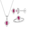 Thumbnail Image 1 of Oval-Cut Lab-Created Ruby & White Lab-Created Sapphire Scalloped Frame Gift Set Sterling Silver