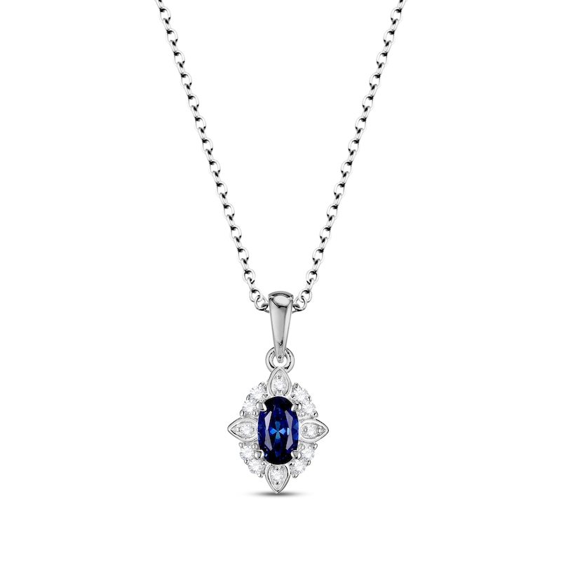 Main Image 2 of Blue & White Lab-Created Sapphire Oval & Round-Cut Scalloped Frame Gift Set Sterling Silver