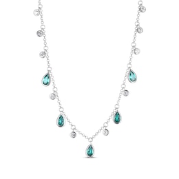 Pear-Shaped Lab-Created Emerald & White Lab-Created Sapphire Dangle Station Necklace Sterling Silver 18&quot;