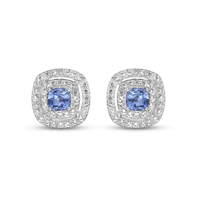 Main Image 2 of Gems of Serenity Cushion-Cut Blue & White Lab-Created Sapphire Earrings Sterling Silver