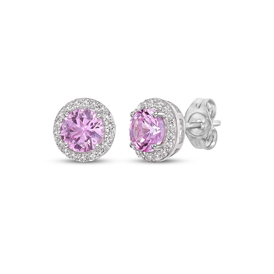 Gems of Serenity Pink & White Round Lab-Created Sapphire Earrings Sterling Silver