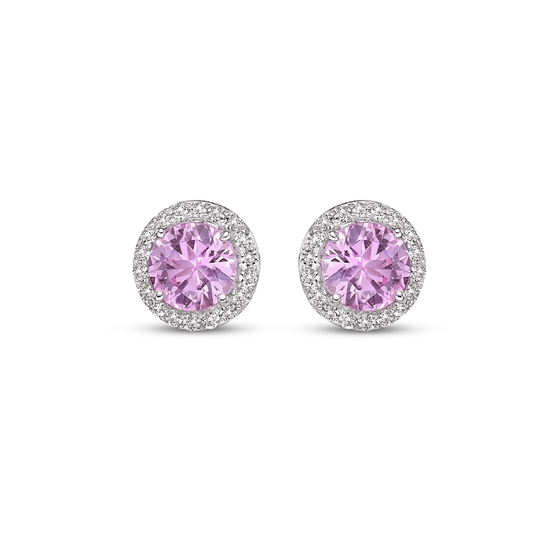 Main Image 2 of Gems of Serenity Pink & White Round Lab-Created Sapphire Earrings Sterling Silver