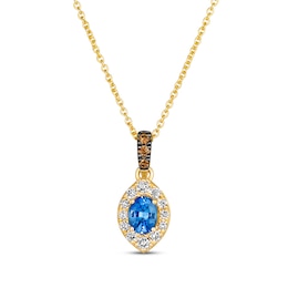 Le Vian Oval-Cut Blue Sapphire Necklace 1/8 ct tw Diamonds 14K Honey Gold 19&quot;