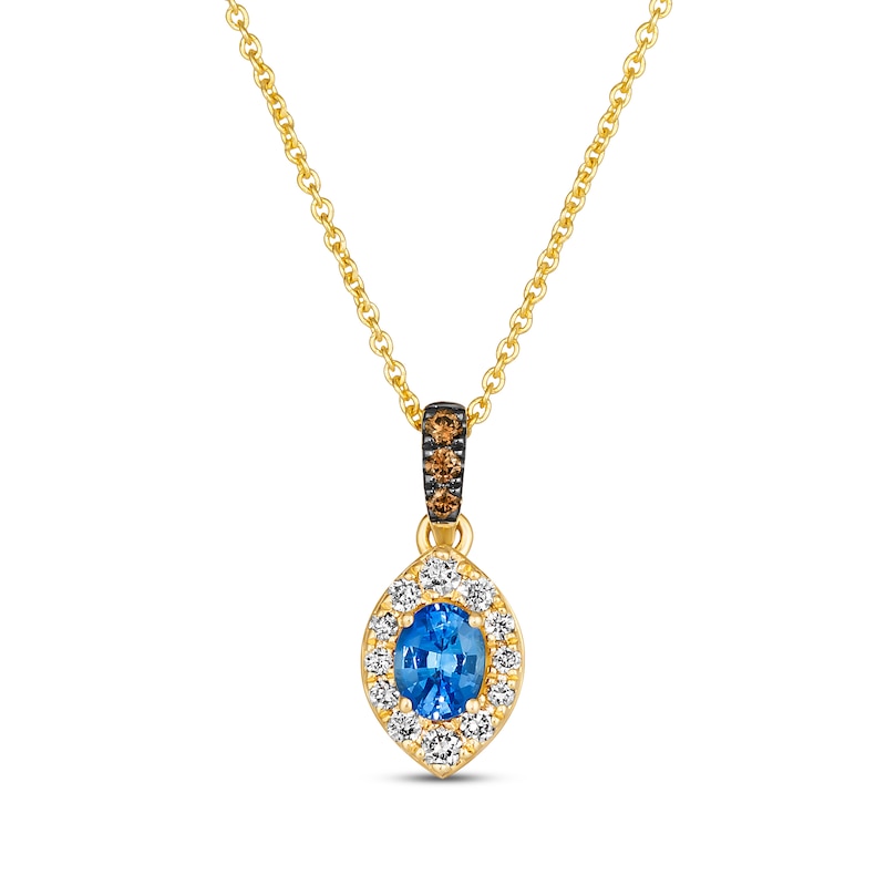 Le Vian Oval-Cut Blue Sapphire Necklace 1/8 ct tw Diamonds 14K Honey Gold 19"