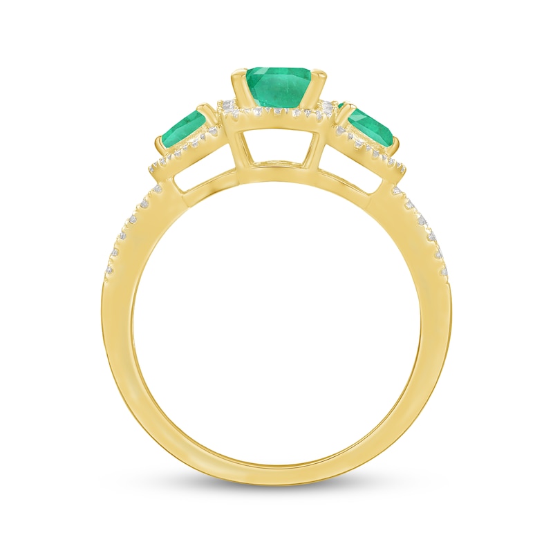 Main Image 3 of Emerald-Cut & Pear-Shaped Emerald & Diamond Three-Stone Ring 1/3 ct tw 10K Yellow Gold