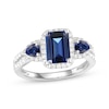 Thumbnail Image 1 of Emerald-Cut & Pear-Shaped Blue Sapphire & Diamond Three-Stone Ring 1/3 ct tw 10K White Gold