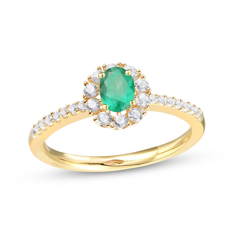 Main Image 1 of Oval-Cut Emerald & Diamond Ring 1/3 ct tw 10K Yellow Gold