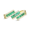 Thumbnail Image 1 of Square-Cut Emerald & Round-Cut Diamond Bypass Ring 1/4 ct tw 10K Yellow Gold