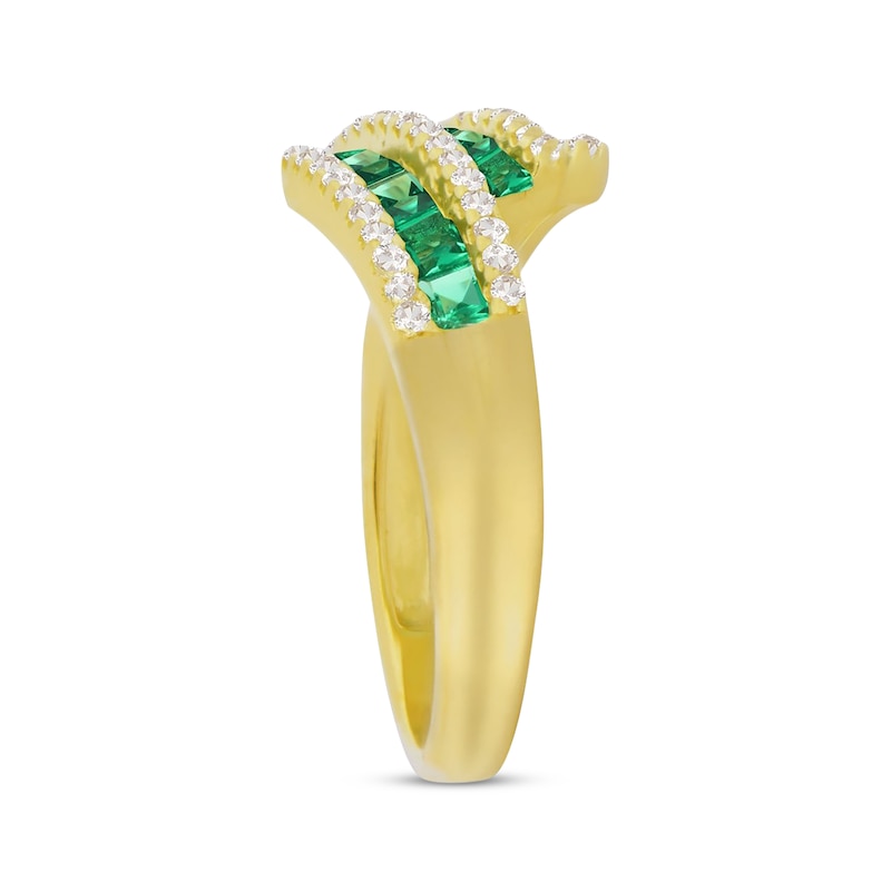 Main Image 2 of Square-Cut Emerald & Round-Cut Diamond Bypass Ring 1/4 ct tw 10K Yellow Gold