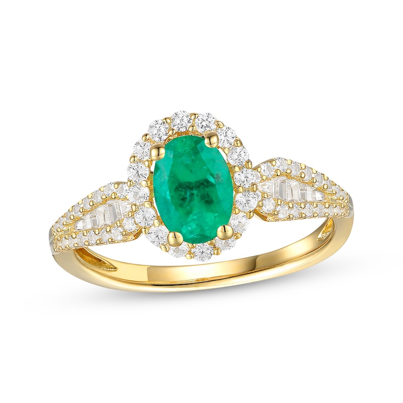 Main Image 1 of Oval-Cut Emerald & Diamond Ring 3/8 ct tw 10K Yellow Gold