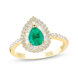 Pear-Shaped Emerald & Diamond Ring 1/2 ct tw 10K Yellow Gold