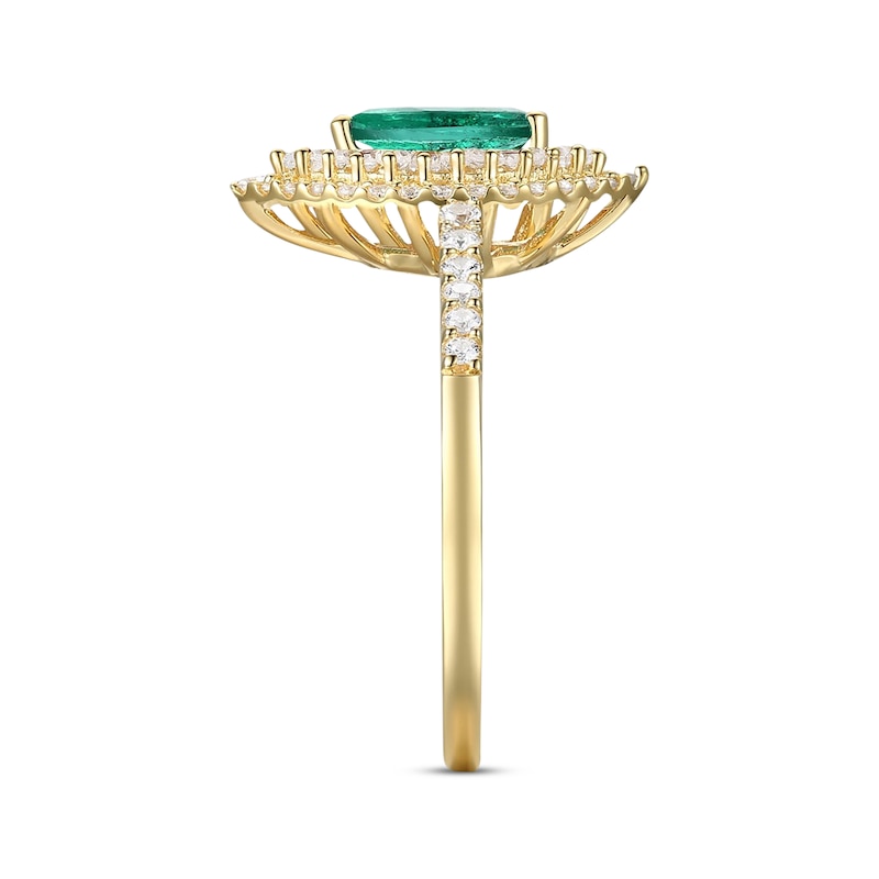 Main Image 2 of Pear-Shaped Emerald & Diamond Ring 1/2 ct tw 10K Yellow Gold