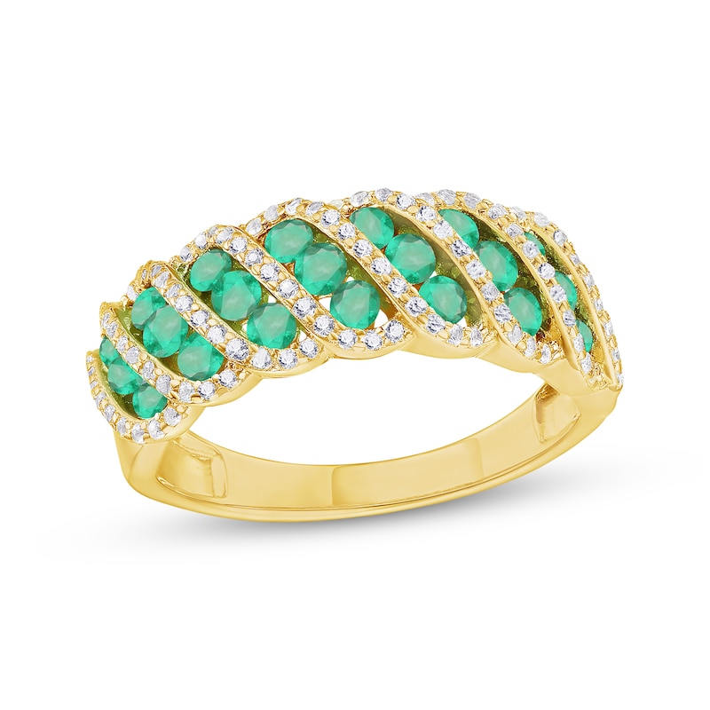 Main Image 1 of Round-Cut Emerald & Diamond Ring 3/8 ct tw 10K Yellow Gold