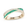 Thumbnail Image 1 of Round-Cut Emerald & Diamond Crossover Ring 1/4 ct tw 10K Yellow Gold