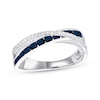 Thumbnail Image 1 of Round-Cut Blue Sapphire & Diamond Crossover Ring 1/4 ct tw 10K White Gold