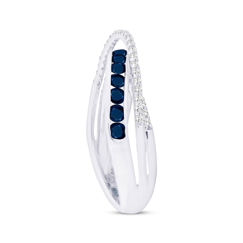 Main Image 2 of Round-Cut Blue Sapphire & Diamond Crossover Ring 1/4 ct tw 10K White Gold