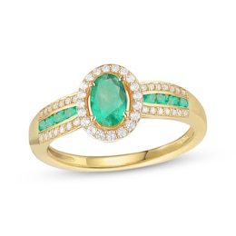 Oval-Cut Emerald & Diamond Ring 1/5 ct tw 10K Yellow Gold