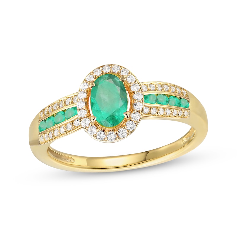 Main Image 1 of Oval-Cut Emerald & Diamond Ring 1/5 ct tw 10K Yellow Gold