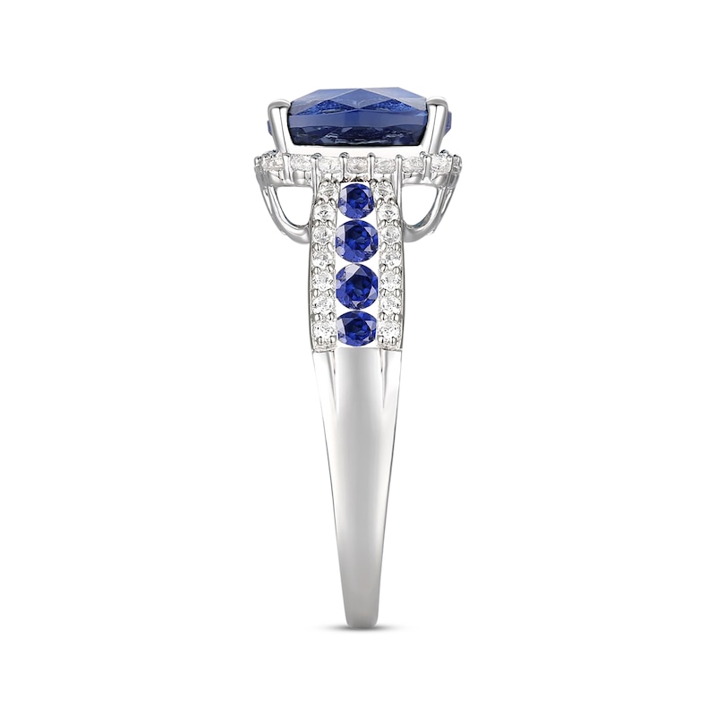 Oval-Cut Blue Sapphire & Round-Cut Diamond Ring 1/5 ct tw 10K White ...