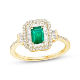 Emerald-Cut Emerald Diamond Ring 1/3 ct tw 10K Yellow Gold