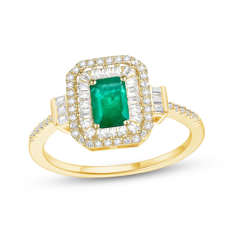 Main Image 1 of Emerald-Cut Emerald Diamond Ring 1/3 ct tw 10K Yellow Gold