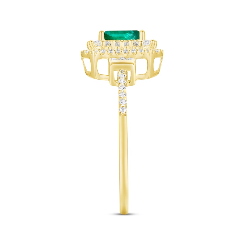 Main Image 2 of Emerald-Cut Emerald Diamond Ring 1/3 ct tw 10K Yellow Gold