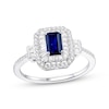 Thumbnail Image 1 of Emerald-Cut Blue Sapphire & Diamond Ring 1/3 ct tw 10K White Gold