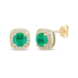 Round-Cut Emerald & Diamond Stud Earrings 1/8 ct tw 10K Yellow Gold