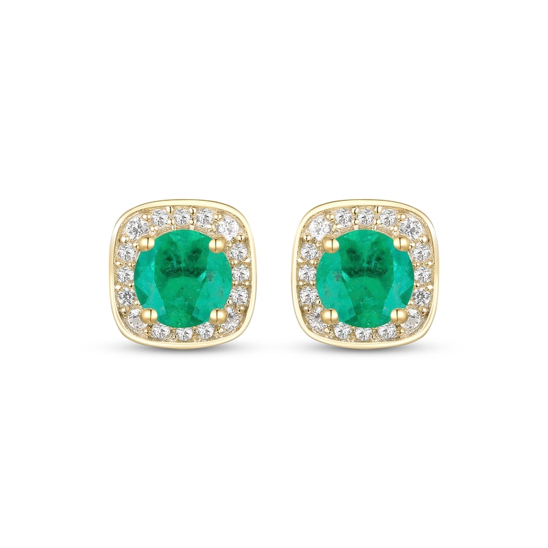 Round-Cut Emerald & Diamond Stud Earrings 1/8 ct tw 10K Yellow Gold