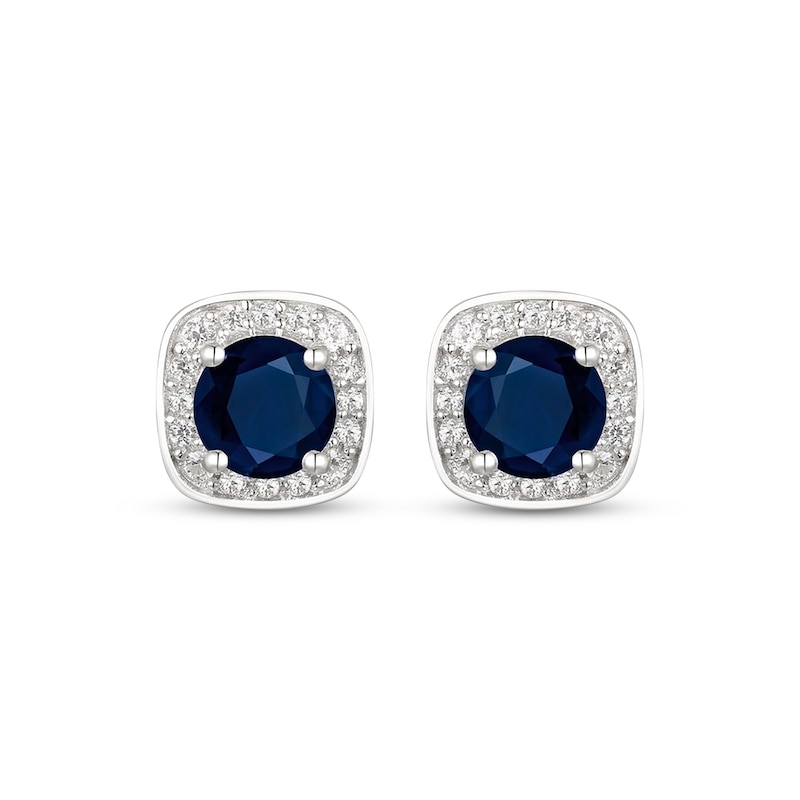 Main Image 2 of Round-Cut Blue Sapphire & Diamond Stud Earrings 1/8 ct tw 10K White Gold