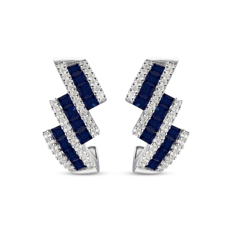 Main Image 2 of Square-Shaped Blue Sapphire & Round-Cut Diamond Drop Earrings 1/4 ct tw 10K White Gold