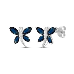 Marquise-Cut Blue Sapphire & Diamond Dragonfly Stud Earrings 1/20 ct tw 10K White Gold